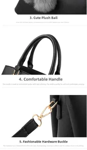 Detail of black leather handbag featuring sturdy handles and golden metal hardware