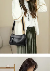 Detail der Litschi-Maserung einer schwarzen Vintage-Umhängetasche für Damen aus PU-Leder