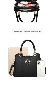 Innenansicht der schwarzen Lederhandtasche mit Fächern und Stauraum für Essentials