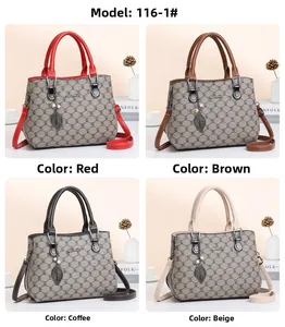 Detailed grid view of textured women handbags in red, brown, coffee, and beige colors