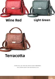 Three elegant vintage crossbody bags shown in wine red, light green, and earthy yellow tones