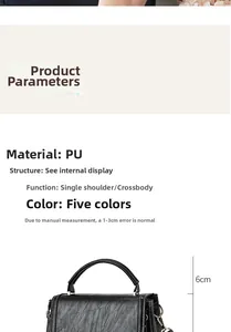 Detail of PU leather handbag texture with handle height and metal link specifications