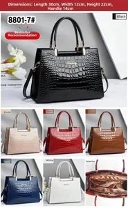 Detalle del bolso tote de cocodrilo con dimensiones y seis opciones de colores
