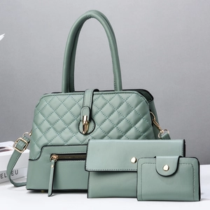 Ensemble de 3 sacs à main vert menthe en cuir PU matelassé avec cabas et porte-monnaie