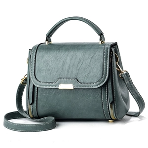 Retro dark grey-green top handle crossbody bag with contrast stitching and gold hardware