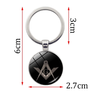 Portachiavi massonico argento con logo squadra compasso G, lunghezza totale 6 cm
