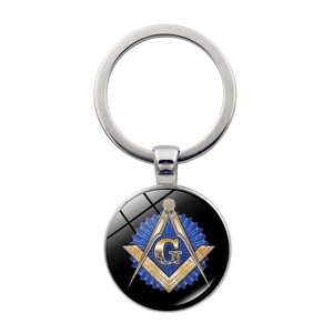 Portachiavi in Metallo Vintage Simbolo Massoneria Ciondolo Rotondo in Lega di Zinco e Vetro Cabochon per Uomo Donna Gioielli Regalo