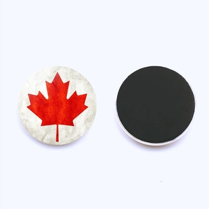 Detail eines magnetischen Kanada-Kühlschrankmagnets mit Kristallglas und Ahornblatt