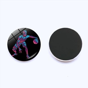 Detail of neon basketball glass fridge magnets with 25mm dome and magnetic back