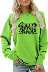 Detail of a bright green Soccer NANA sweatshirt showing ribbed cuffs and print quality