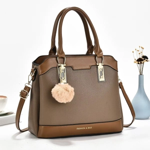 Women Large Capacity Handbag Litchi Grain PU Leather Crossbody Shoulder Bag With Plush Ball Charm Patchwork Retro Fashion