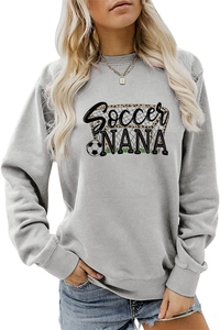 Detail of grey Soccer NANA sweatshirt with leopard print soccer goal and soft ribbed cuffs