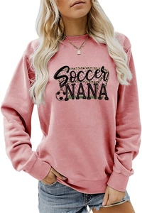 Detail of pink Soccer NANA sweatshirt showing the athletic graphic print and fabric texture