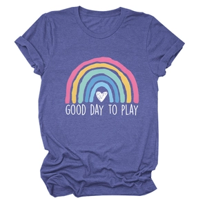 T-shirt da donna in cotone a maniche corte con stampa arcobaleno Good Day To Play