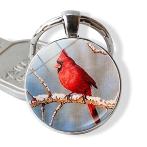 Schlüsselanhänger mit Kardinalvogel und Glasanhänger mit realistischem Vogel-Motiv