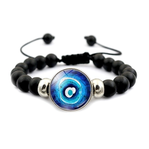 Bracelet œil porte-bonheur en perles noires avec cordon réglable pour hommes et femmes