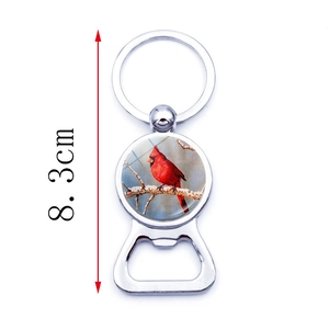 Cardinal bird bottle opener keychain made of polished silver metal with 8.3cm dimension