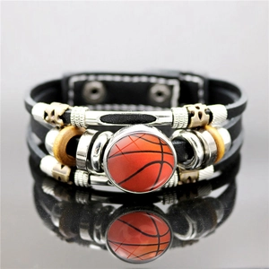 Vintage Multilayer Leather Bracelet Men Women Sports Jewelry Basketball Soccer Baseball Volleyball Rugby Golf Gift