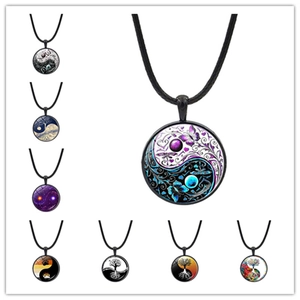 Tai Chi Yin Yang Pendant Necklace Butterfly Tree Of Life Glass Cabochon Jewelry For Women Men Vintage Artistic Bohemian Accessory
