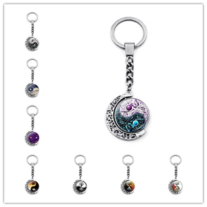 Yin Yang Tai Chi Butterfly Rotating Keychain Double Sided Glass Moon Metal Key Ring For Women Men Tree Of Life Cat Art Jewelry Gift