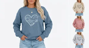 Women Lake Life Graphic Print Sweatshirt Round Neck Long Sleeve Cotton Blend Casual Loose Pullover Top