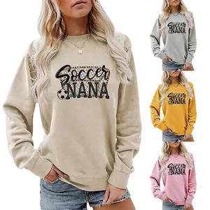 Women Soccer NANA Graphic Print Sweatshirt Crewneck Long Sleeve Cotton Blend Loose Pullover Casual Sporty Streetwear Top