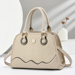 Women Fashion Shell Handbag PU Leather Chevron Woven Top Handle Crossbody Bag Minimalist Tote For Daily Office Commuting