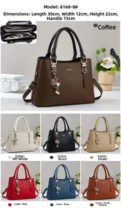 Detail view of a cross-grain leather handbag showing size 30x12x22cm and multi-color options