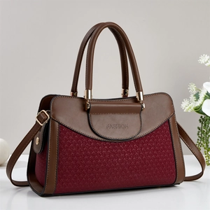 Brown and burgundy color-block pillow bag with fashion embossing and gold hardware