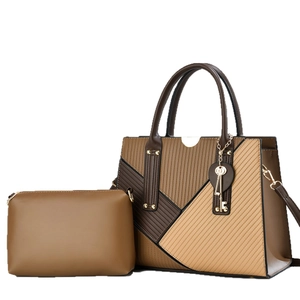 Retro two-piece tote bag with color blocking design and gold hardware detail
