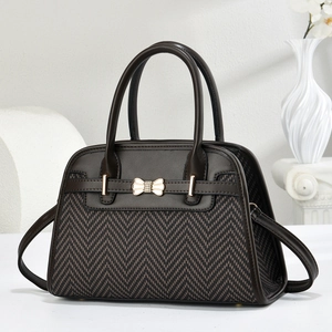 Women Handbag PU Leather Herringbone Fabric Stitching Bow Metal Buckle Top Handle Crossbody Bag Commute Office Elegant Fashion