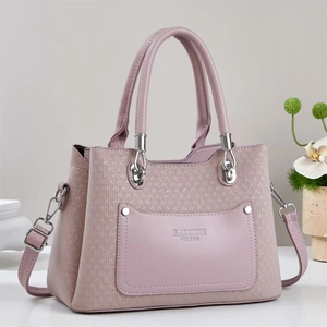 Chic lilac shoulder bag with V-shaped texture and front pocket for women's daily commute