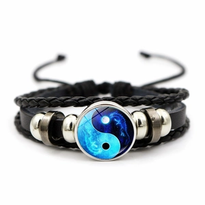 Vintage Mehrlagiges Geflochtenes Lederarmband Yin Yang Tai Chi Drache Koi Fisch Glas Edelstein Charm Verstellbares Wickelarmband Für Damen Herren Schmuck