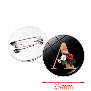 25mm Blumen Buchstabe A Glas Brosche Pin mit schwarzem Hintergrund und Sicherheitsverschluss