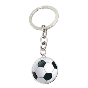 Porte-clés football classique avec anneau argenté et pendentif motif noir et blanc