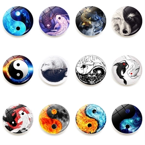 Aimant De Réfrigérateur En Verre De Cristal Motif Yin Yang Taiji Dragon Poisson Koi Autocollant Magnétique Décoratif Pour Maison Cuisine Bureau Décoration Aimant De Tableau Blanc