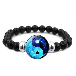 Yin Yang Tai Chi Beaded Bracelet Resin Glass Alloy Dragon Koi Wolf Elastic Unisex Fashion Jewelry