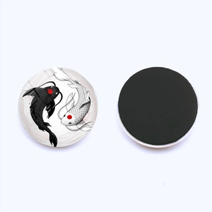Aimant de réfrigérateur Dragon Yin Yang Carpe Koï en verre cristal rond 25mm pour décoration