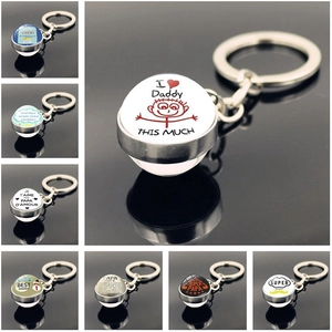Cadeau Fête des Pères Porte-clés Boule de Verre Alliage de Zinc I Love Daddy Super Papa Pendentif Gemme du Temps Homme Anniversaire
