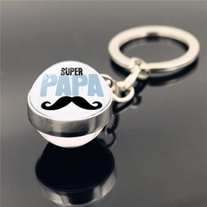 I Love Daddy Father's Day Gift Super Papa Double Sided Glass Ball Pendant Keychain Metal Zinc Alloy Keyring For Men