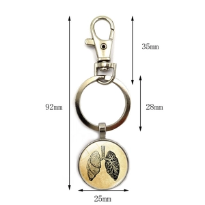 Detailed size specifications of the vintage human lung anatomy pendant keychain