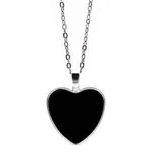 Heart Pendant Necklace Alloy Glass Cabochon Silver Color Fashion Jewelry Gift For Women Adjustable Chain
