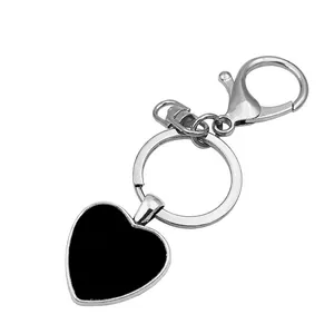 Custom heart-shaped metal keychain with lobster clasp and keyring in silver finish