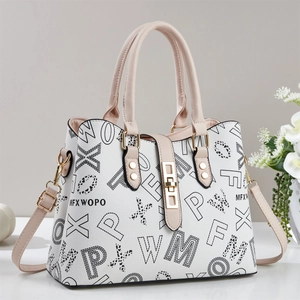 Modische Damentasche mit Alphabet-Print und beigem abnehmbarem Schultergurt-Design
