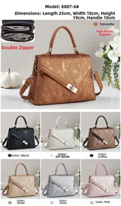 Détails du sac à main pour femme montrant les dimensions 25cm et les compartiments internes
