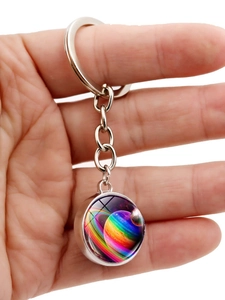 Solar system universe keychain featuring a double-sided glass galaxy planet pendant