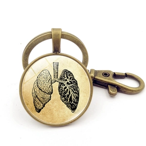 Lung Anatomy Art Keychain Vintage Zinc Alloy Glass Cabochon Pendant Retro Medical Science Gift For Doctors Students