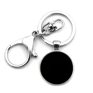 Heart And Round Pendant Keychain Zinc Alloy Glass Silver Tone With Lobster Clasp Fashion Key Ring Accessory