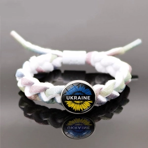 Bracelet Tressé Ukraine Tournesol Papillon Corde Pailletée Alliage Cabochon En Verre Bijou De Soutien Femmes Hommes