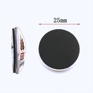 25mm Christmas fridge magnet with red plaid merry design and magnetic back view